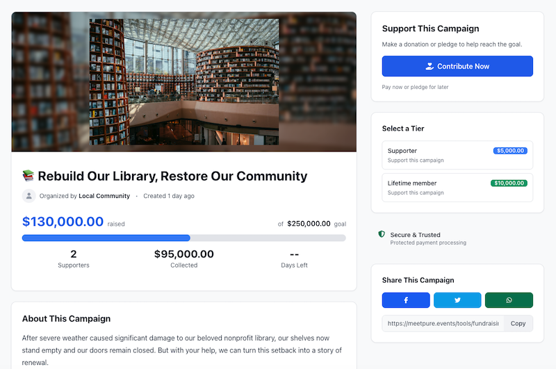 Live fundraising tracker with thermometer preview